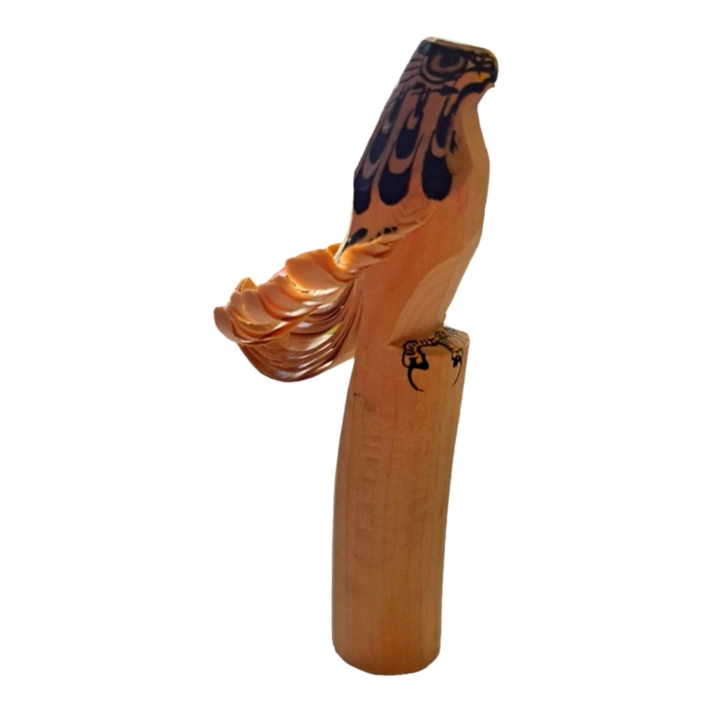 Vintage Japanese Sassano hand carved wood Hawk sculpture artist signed